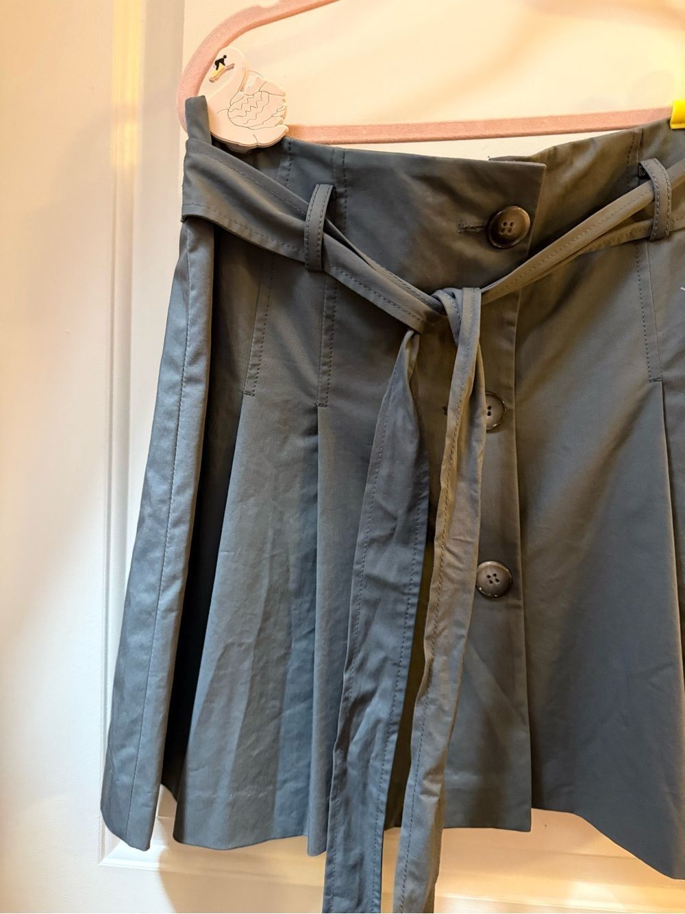 NWT Theory Cotton Slate Grey Blue Belted Pleated Mini Skirt Workwear 10 Y2K 90s - Picture 6 of 8